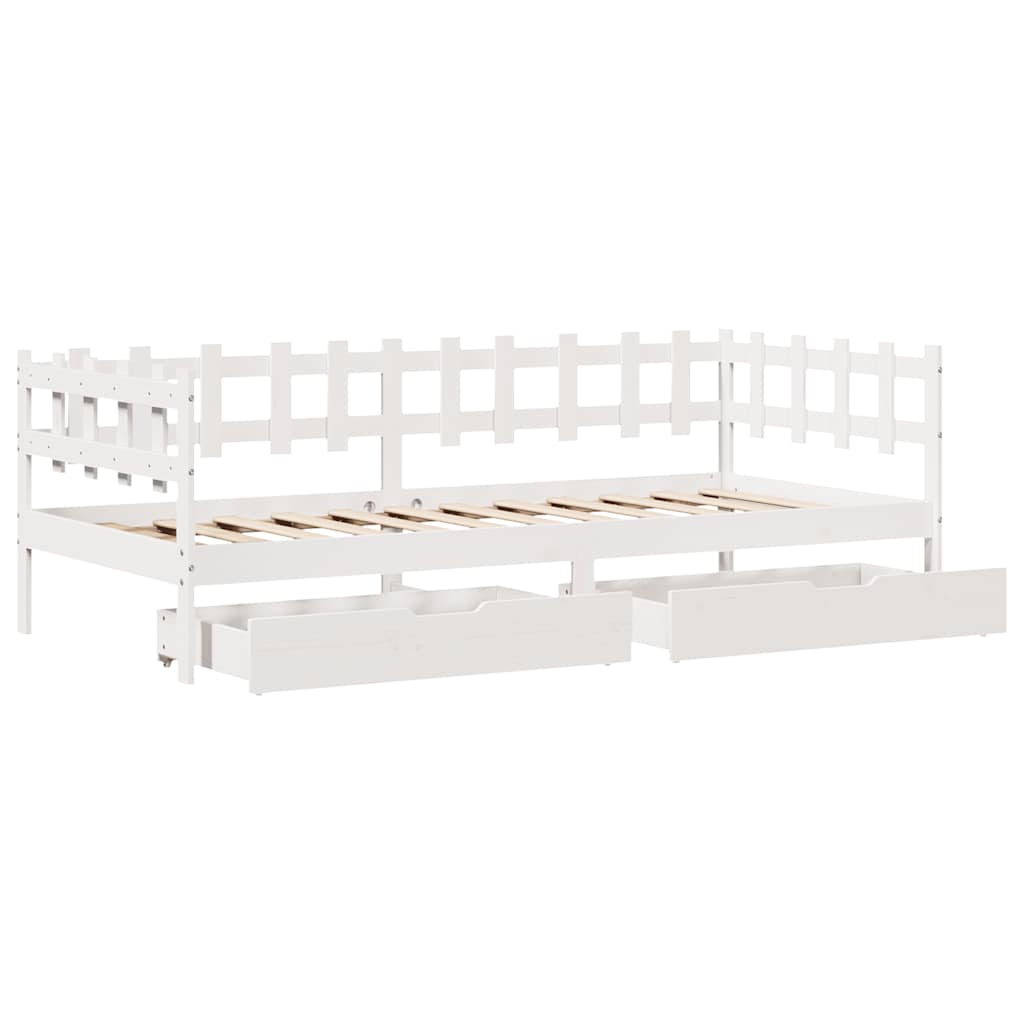 Slaapbank met lades 90x200 cm massief grenenhout wit is nu te koop bij PeponiXL, paradijselijk wonen!