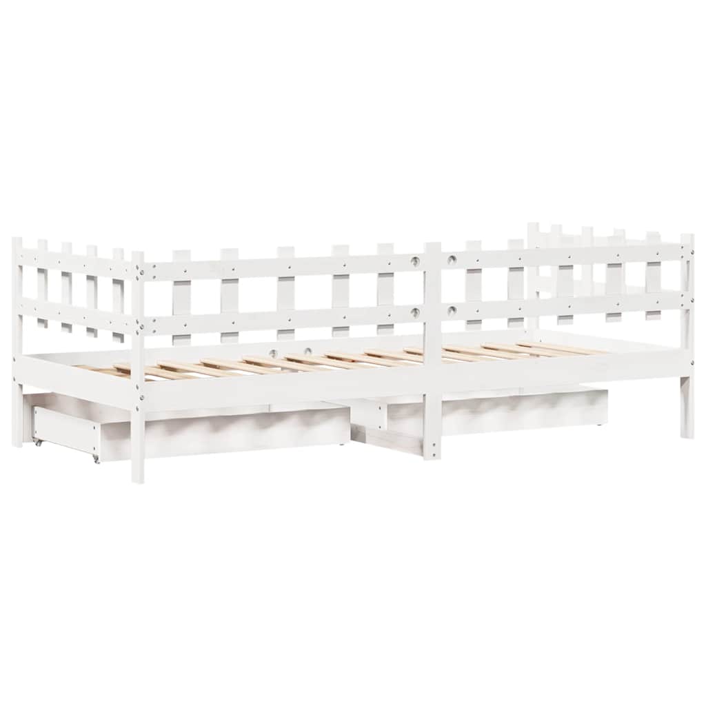 Slaapbank met lades 90x190 cm massief grenenhout wit is nu te koop bij PeponiXL, paradijselijk wonen!
