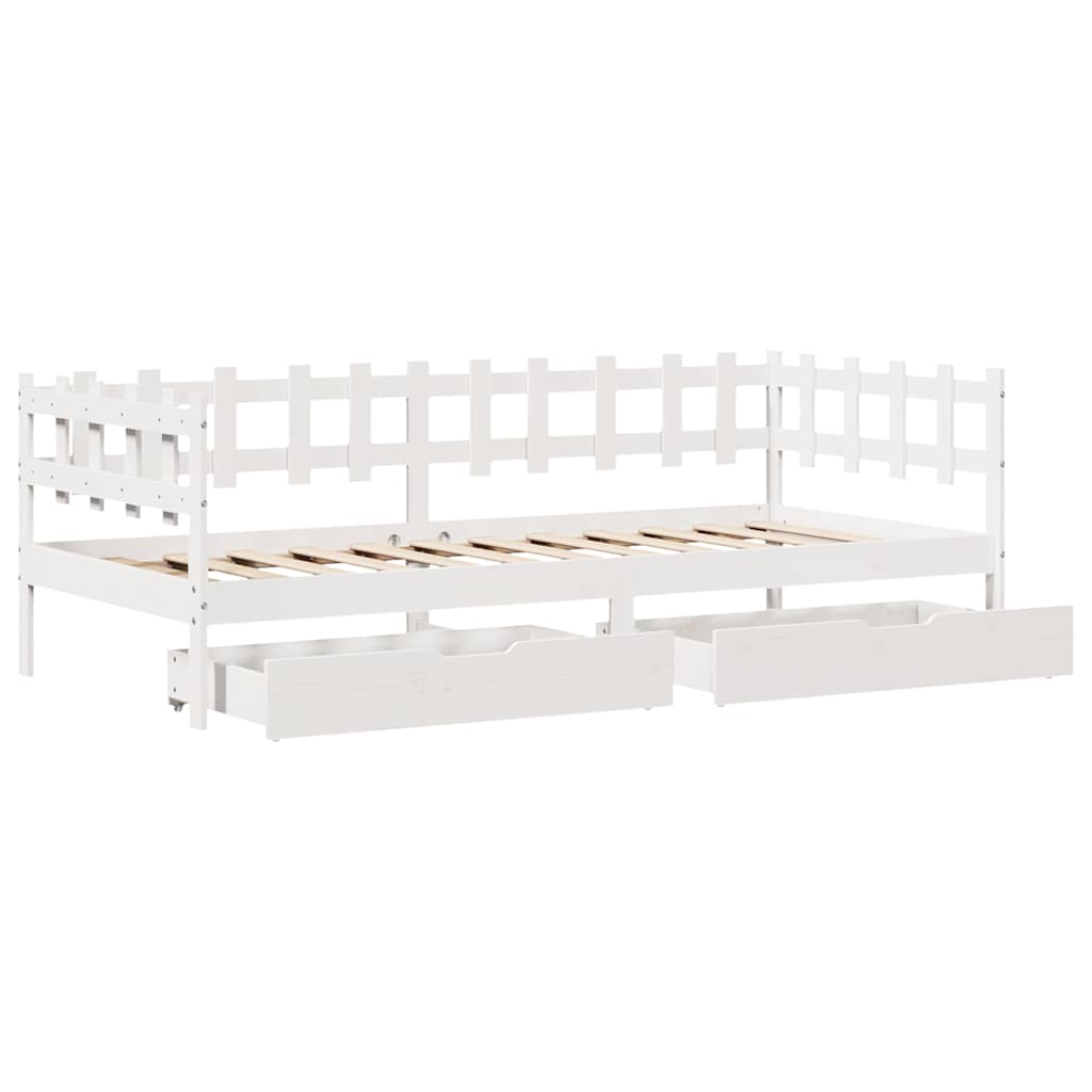 Slaapbank met lades 90x190 cm massief grenenhout wit is nu te koop bij PeponiXL, paradijselijk wonen!