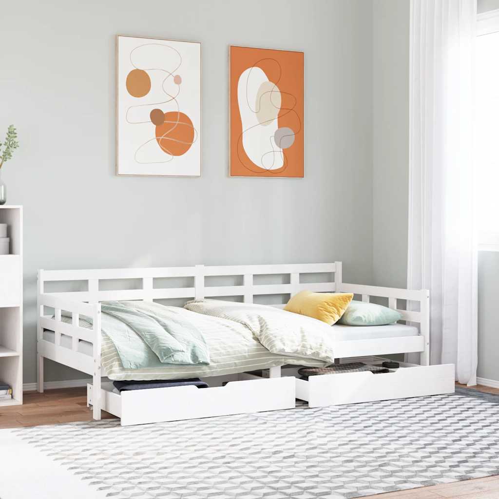 Slaapbank met lades 80x200 cm massief grenenhout wit is nu te koop bij PeponiXL, paradijselijk wonen!