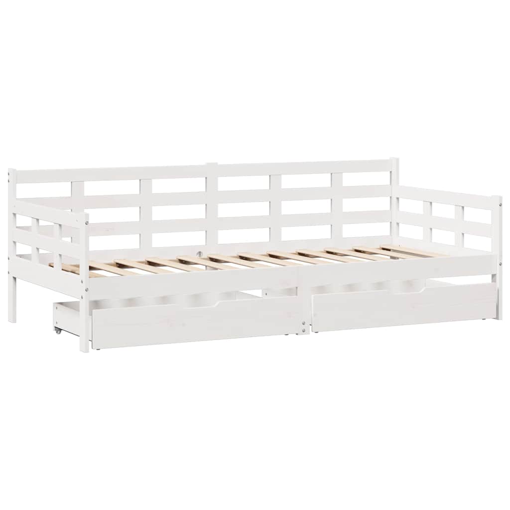 Slaapbank met lades 90x190 cm massief grenenhout wit is nu te koop bij PeponiXL, paradijselijk wonen!