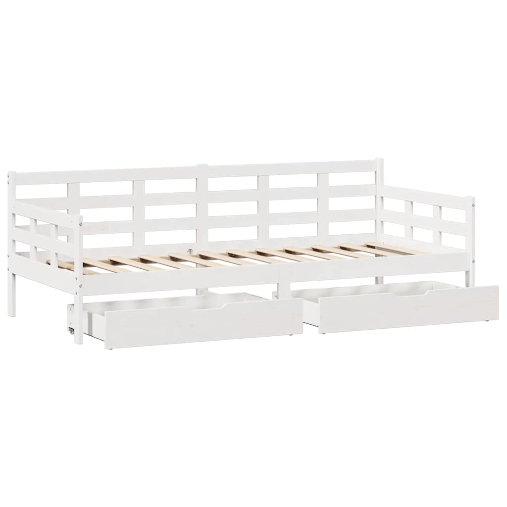 Slaapbank met lades 90x190 cm massief grenenhout wit is nu te koop bij PeponiXL, paradijselijk wonen!