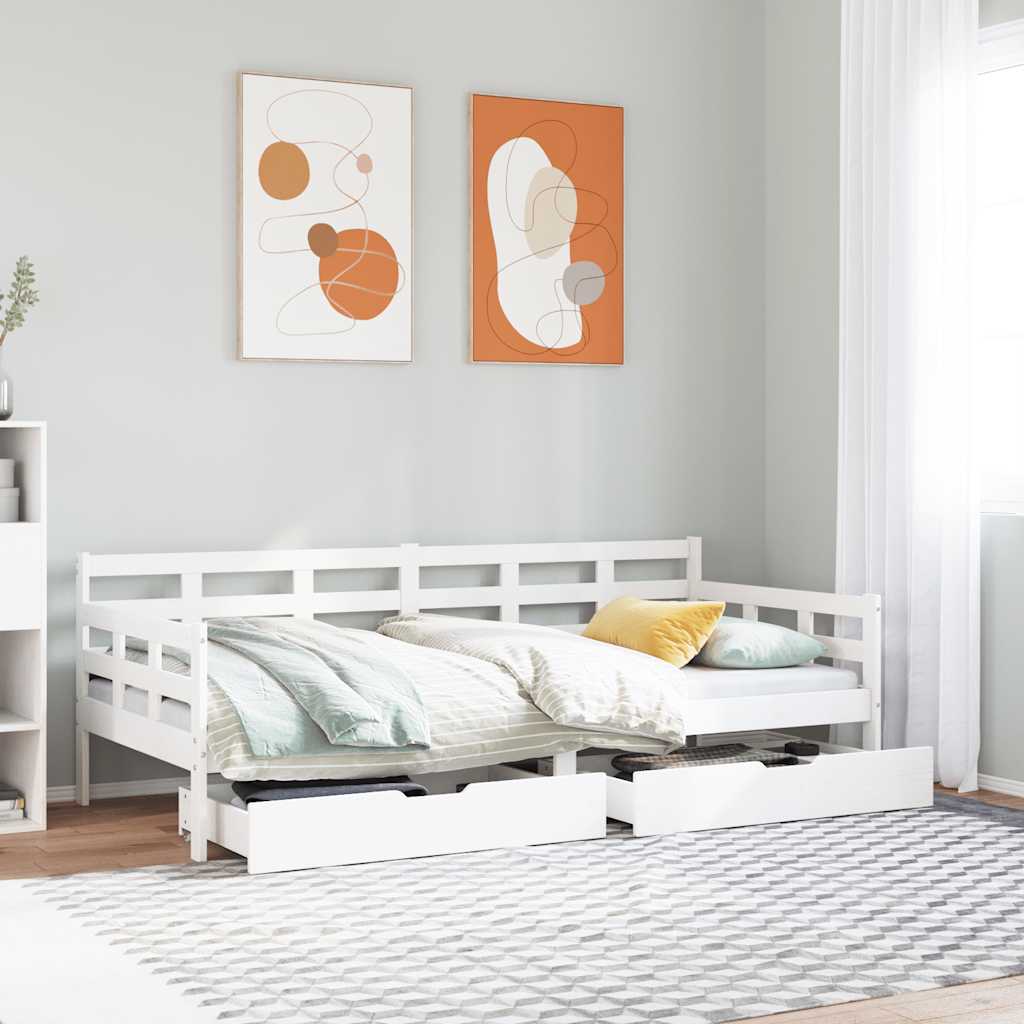 Slaapbank met lades 90x190 cm massief grenenhout wit is nu te koop bij PeponiXL, paradijselijk wonen!
