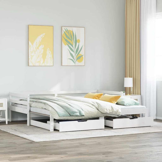 Slaapbank met lades 90x200 cm massief grenenhout wit is nu te koop bij PeponiXL, paradijselijk wonen!