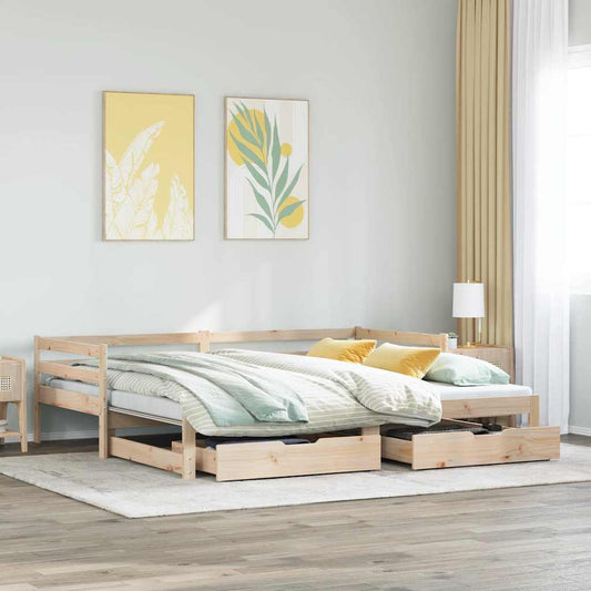 Slaapbank met onderschuifbed en lades zonder matras 90x190 cm is nu te koop bij PeponiXL, paradijselijk wonen!