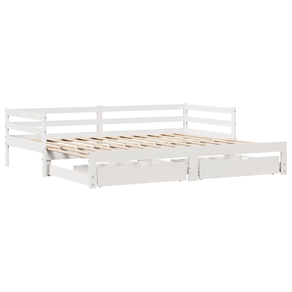 Slaapbank met onderschuifbed/lades zonder matras 90x190 cm wit is nu te koop bij PeponiXL, paradijselijk wonen!