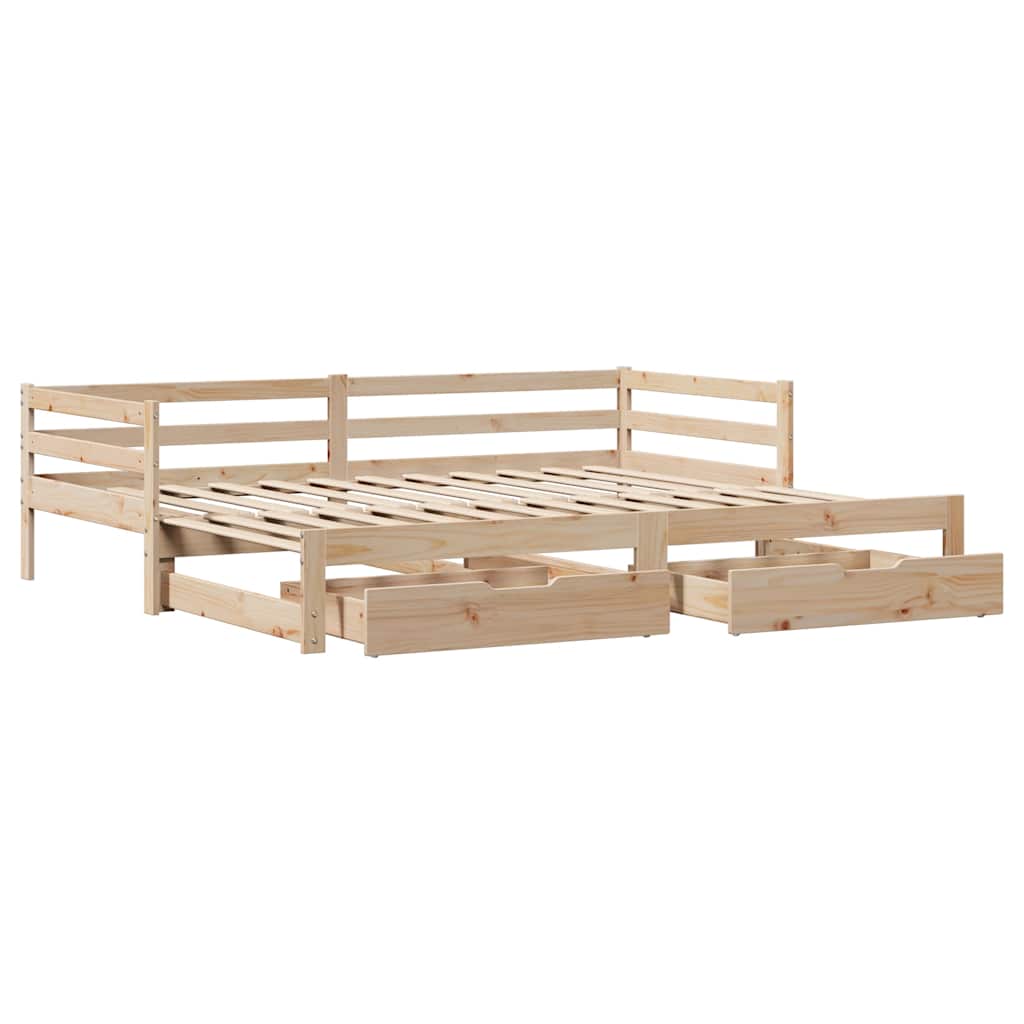 Slaapbank met onderschuifbed en lades zonder matras 80x200 cm is nu te koop bij PeponiXL, paradijselijk wonen!