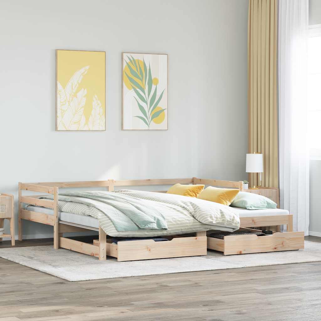 Slaapbank met onderschuifbed en lades zonder matras 80x200 cm is nu te koop bij PeponiXL, paradijselijk wonen!
