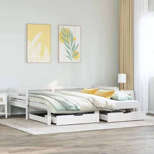 Slaapbank met onderschuifbed/lades zonder matras 80x200 cm wit is nu te koop bij PeponiXL, paradijselijk wonen!