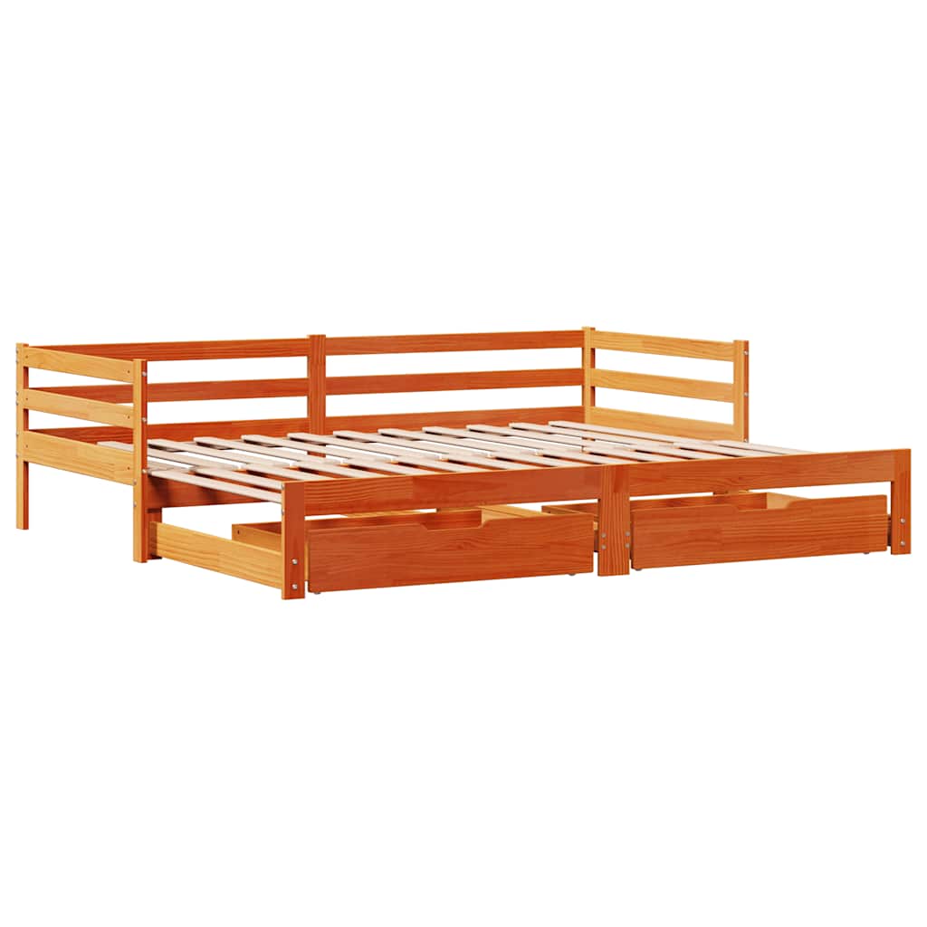 Slaapbank onderschuifbed en lades 80x200 cm grenenhout wasbruin is nu te koop bij PeponiXL, paradijselijk wonen!
