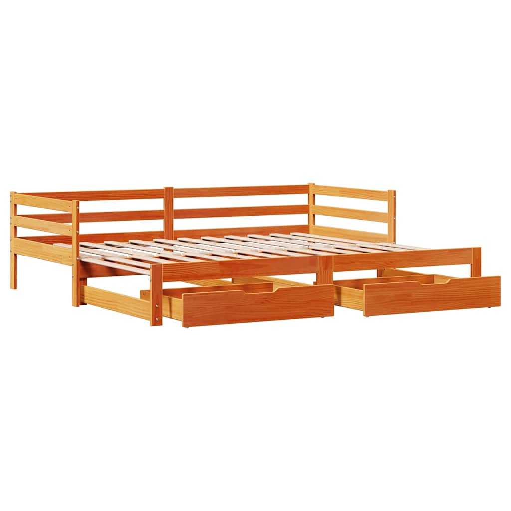 Slaapbank onderschuifbed en lades 80x200 cm grenenhout wasbruin is nu te koop bij PeponiXL, paradijselijk wonen!