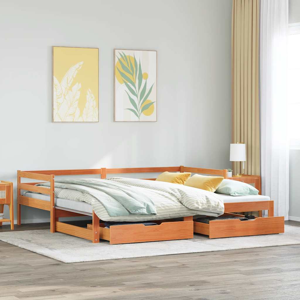 Slaapbank onderschuifbed en lades 80x200 cm grenenhout wasbruin is nu te koop bij PeponiXL, paradijselijk wonen!