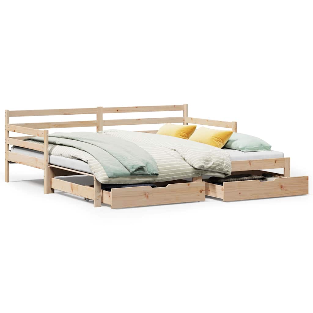 Slaapbank met onderschuifbed en lades zonder matras 90x200 cm is nu te koop bij PeponiXL, paradijselijk wonen!