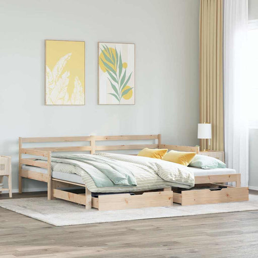 Slaapbank met onderschuifbed en lades zonder matras 90x200 cm is nu te koop bij PeponiXL, paradijselijk wonen!