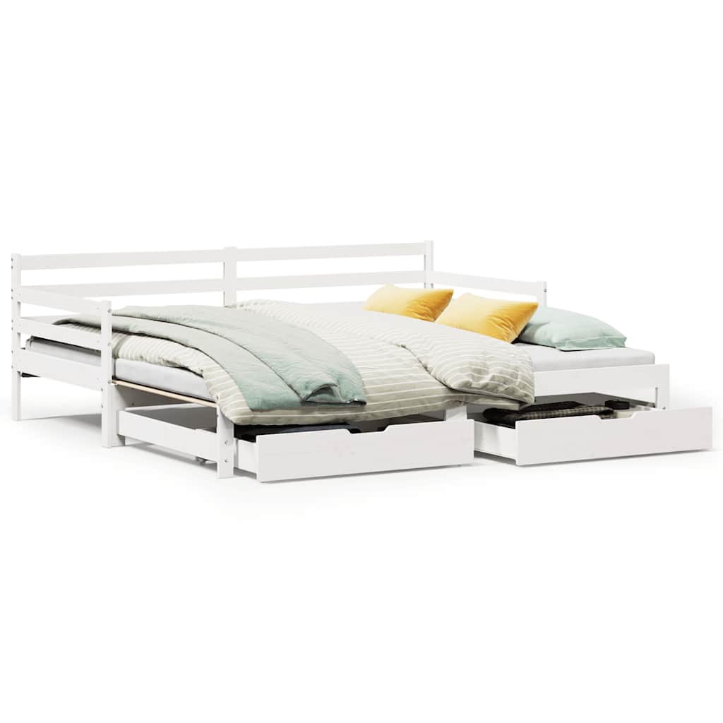 Slaapbank met onderschuifbed/lades zonder matras 90x200 cm wit is nu te koop bij PeponiXL, paradijselijk wonen!