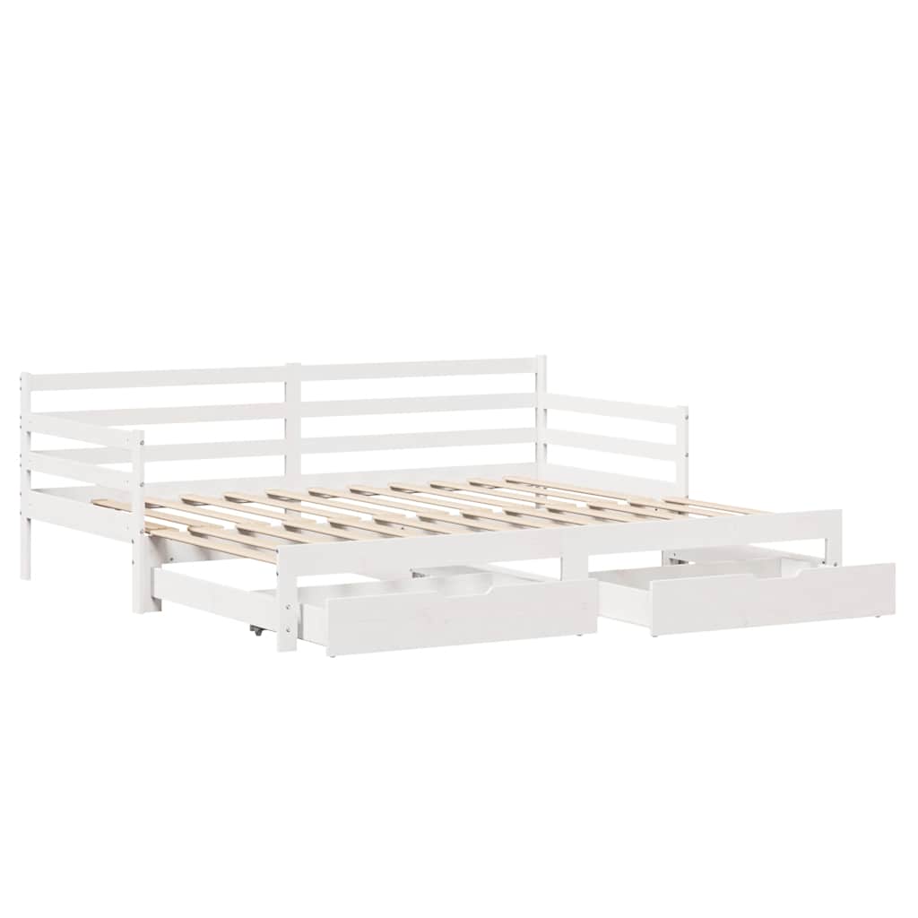 Slaapbank met onderschuifbed/lades zonder matras 90x200 cm wit is nu te koop bij PeponiXL, paradijselijk wonen!