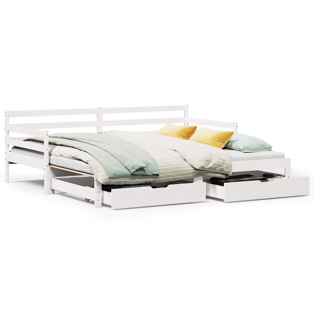 Slaapbank met onderschuifbed/lades zonder matras 90x190 cm wit is nu te koop bij PeponiXL, paradijselijk wonen!