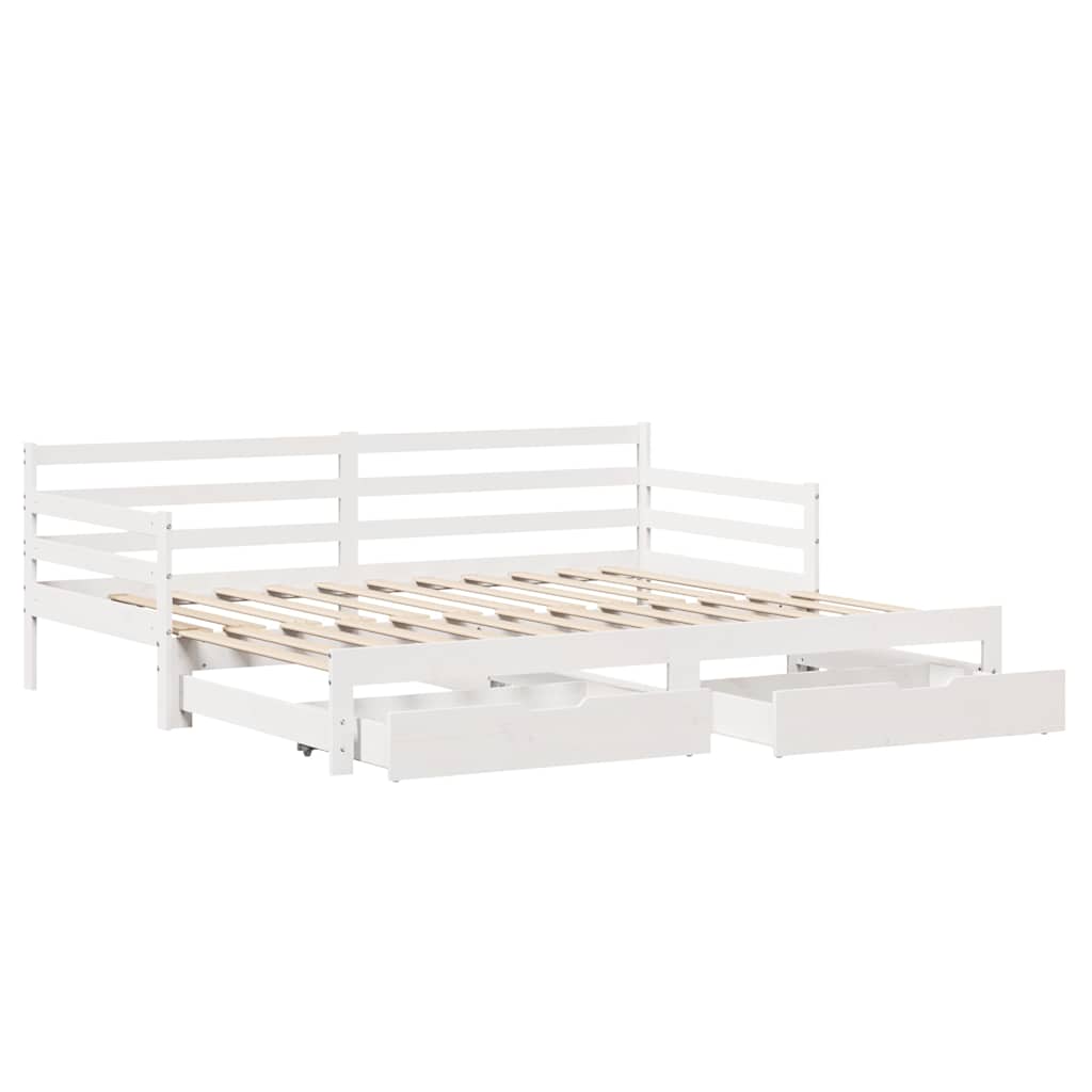 Slaapbank met onderschuifbed/lades zonder matras 90x190 cm wit is nu te koop bij PeponiXL, paradijselijk wonen!