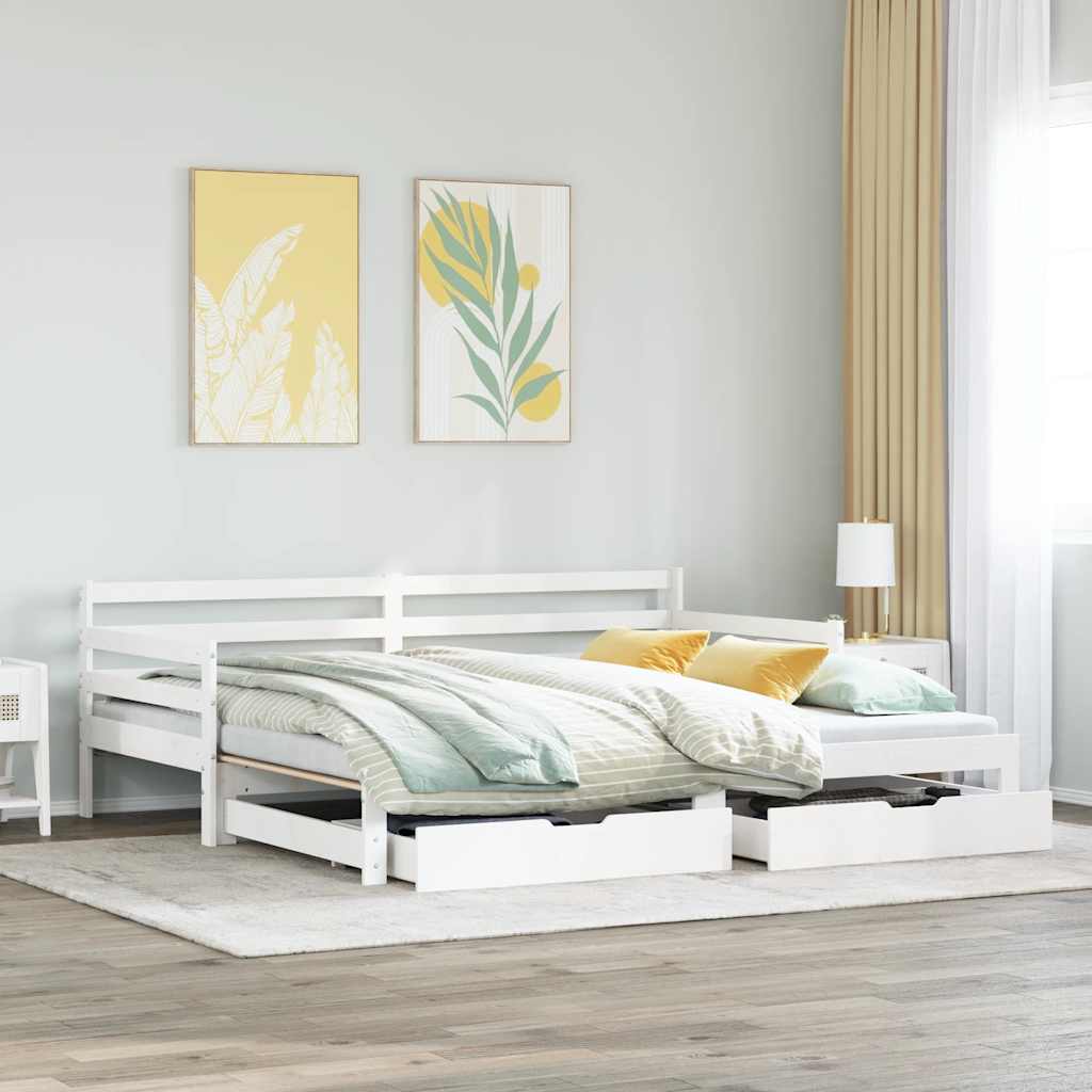 Slaapbank met onderschuifbed/lades zonder matras 90x190 cm wit is nu te koop bij PeponiXL, paradijselijk wonen!