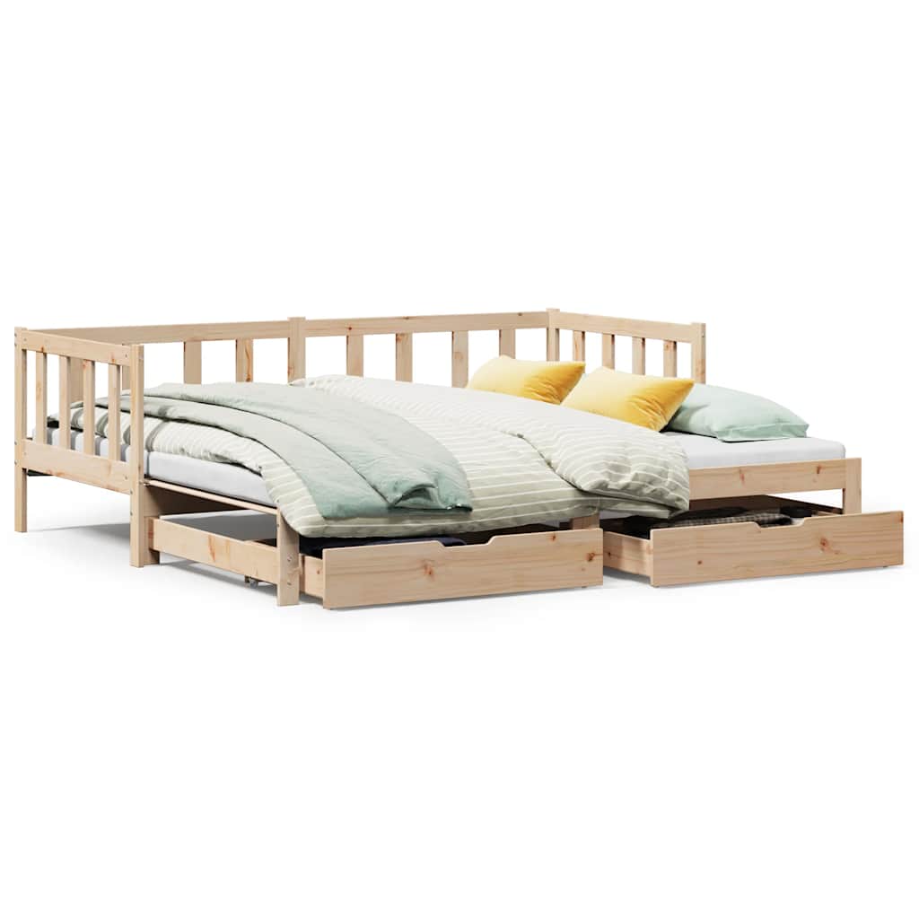 Slaapbank met onderschuifbed en lades zonder matras 80x200 cm is nu te koop bij PeponiXL, paradijselijk wonen!