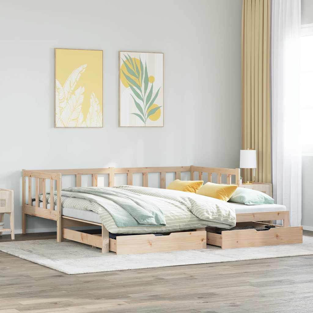 Slaapbank met onderschuifbed en lades zonder matras 80x200 cm is nu te koop bij PeponiXL, paradijselijk wonen!