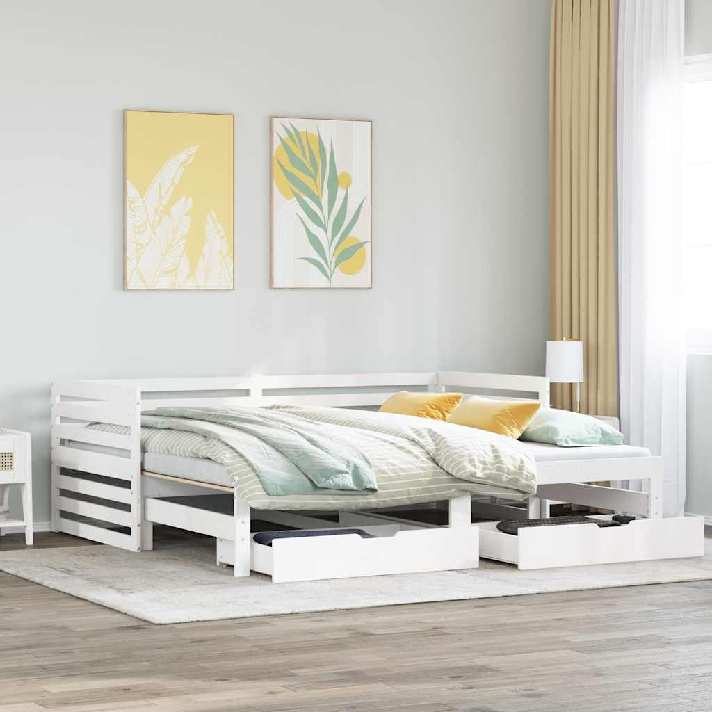 Slaapbank met lades 90x200 cm massief grenenhout wit is nu te koop bij PeponiXL, paradijselijk wonen!