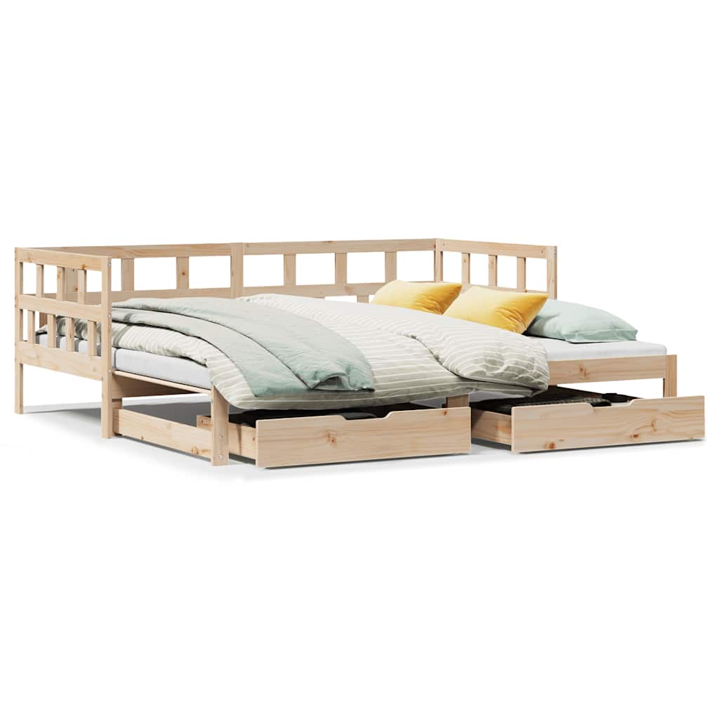 Slaapbank met onderschuifbed en lades zonder matras 80x200 cm is nu te koop bij PeponiXL, paradijselijk wonen!