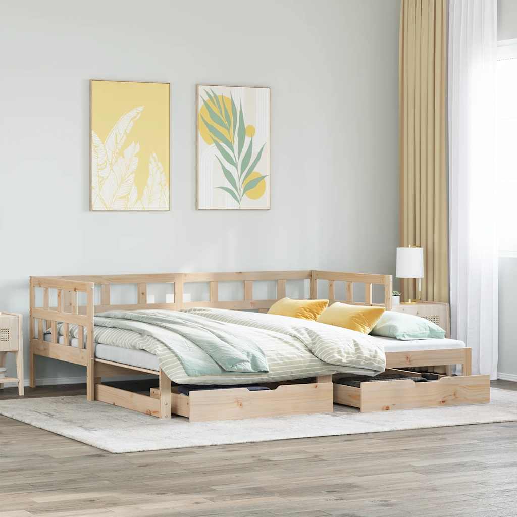Slaapbank met onderschuifbed en lades zonder matras 80x200 cm is nu te koop bij PeponiXL, paradijselijk wonen!