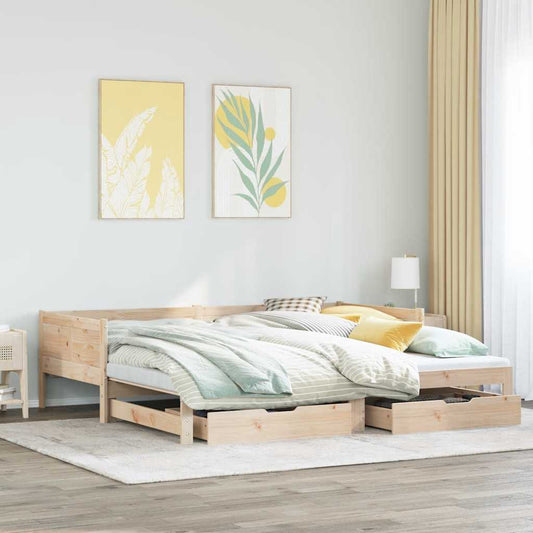 Slaapbank met onderschuifbed en lades zonder matras 90x190 cm is nu te koop bij PeponiXL, paradijselijk wonen!