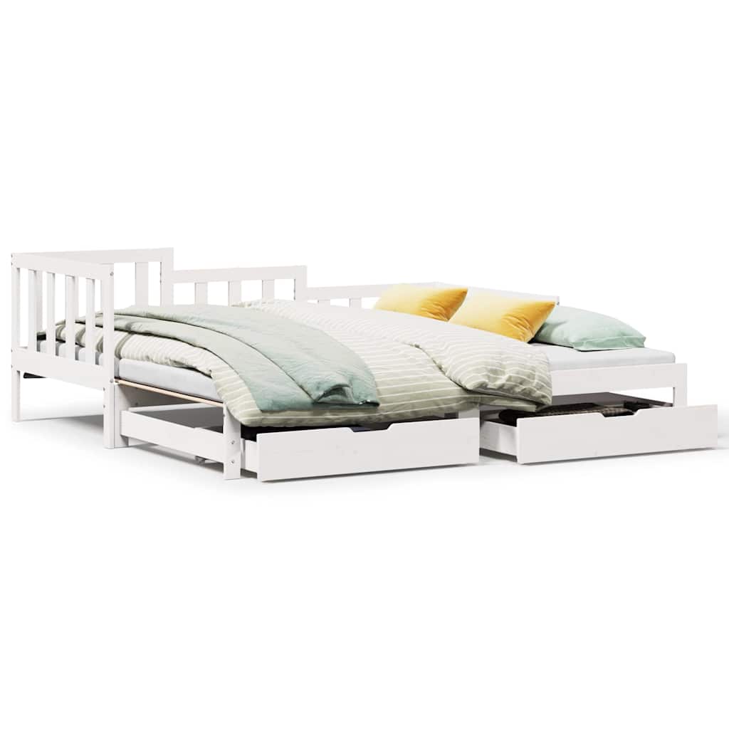 Slaapbank met onderschuifbed/lades zonder matras 90x190 cm wit is nu te koop bij PeponiXL, paradijselijk wonen!