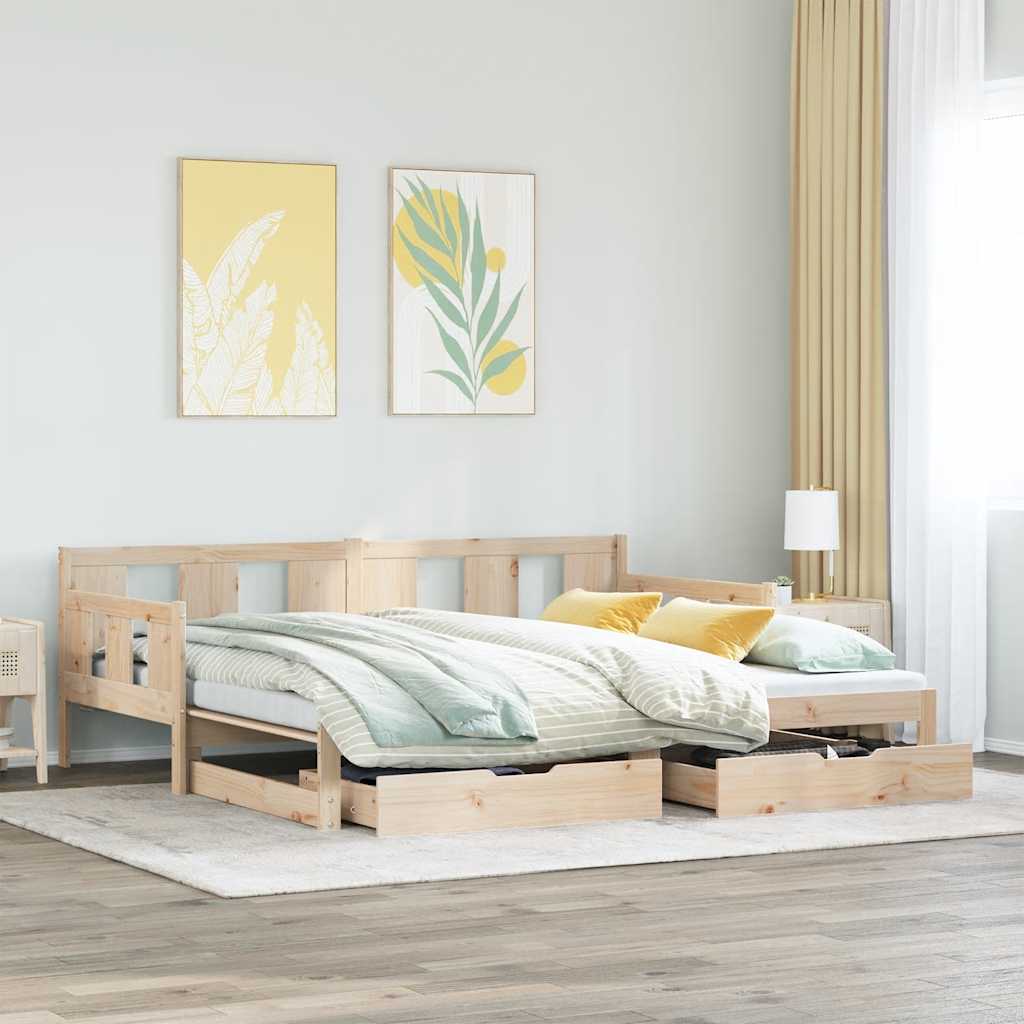 Slaapbank met onderschuifbed en lades zonder matras 90x200 cm is nu te koop bij PeponiXL, paradijselijk wonen!