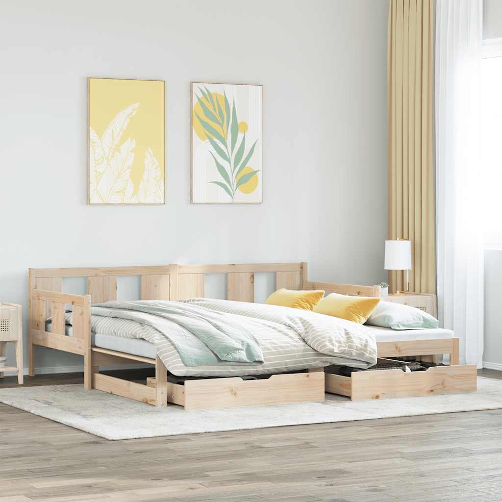 Slaapbank met onderschuifbed en lades zonder matras 80x200 cm is nu te koop bij PeponiXL, paradijselijk wonen!