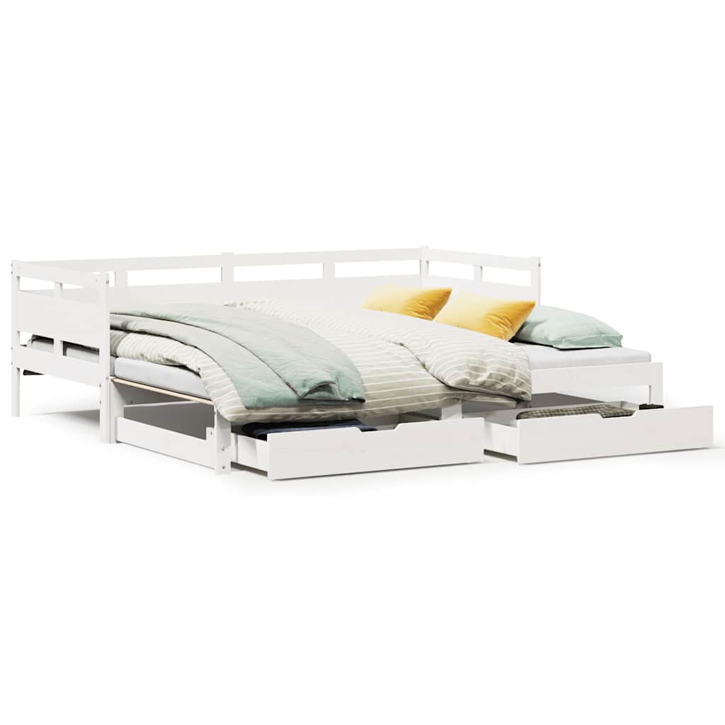 Slaapbank met onderschuifbed/lades zonder matras 90x200 cm wit is nu te koop bij PeponiXL, paradijselijk wonen!