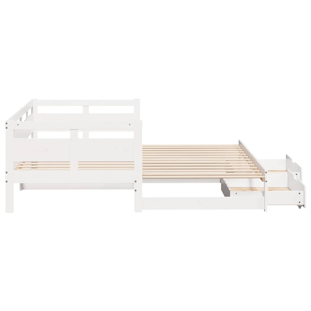 Slaapbank met onderschuifbed/lades zonder matras 90x200 cm wit is nu te koop bij PeponiXL, paradijselijk wonen!