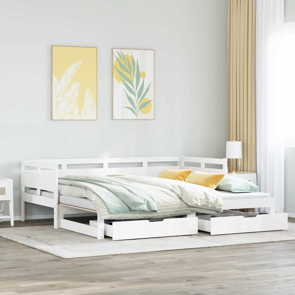Slaapbank met onderschuifbed/lades zonder matras 90x200 cm wit is nu te koop bij PeponiXL, paradijselijk wonen!