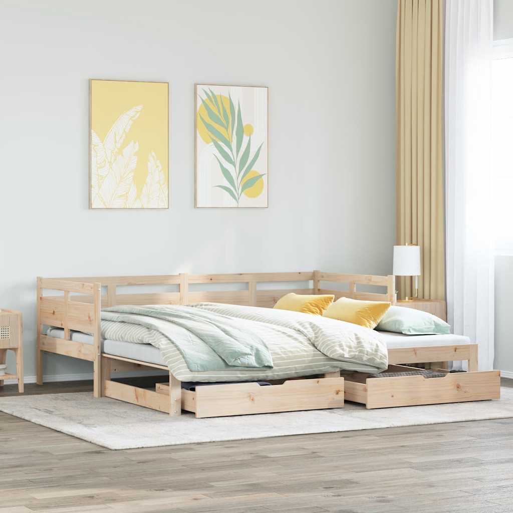 Slaapbank met onderschuifbed en lades zonder matras 80x200 cm is nu te koop bij PeponiXL, paradijselijk wonen!