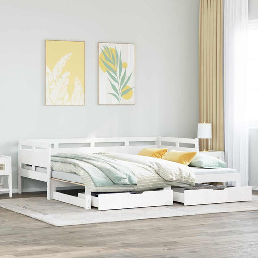Slaapbank met onderschuifbed/lades zonder matras 80x200 cm wit is nu te koop bij PeponiXL, paradijselijk wonen!