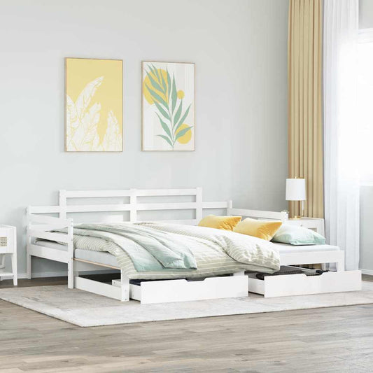 Slaapbank met onderschuifbed/lades zonder matras 90x200 cm wit is nu te koop bij PeponiXL, paradijselijk wonen!