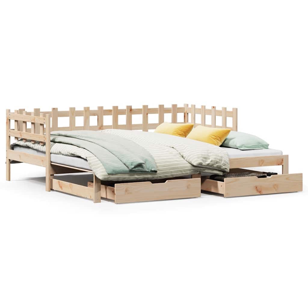 Slaapbank met onderschuifbed en lades zonder matras 80x200 cm is nu te koop bij PeponiXL, paradijselijk wonen!