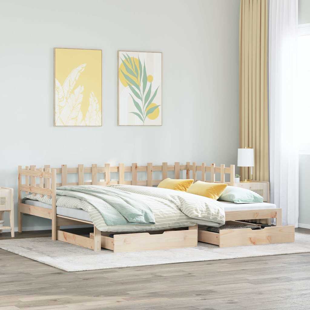 Slaapbank met onderschuifbed en lades zonder matras 80x200 cm is nu te koop bij PeponiXL, paradijselijk wonen!
