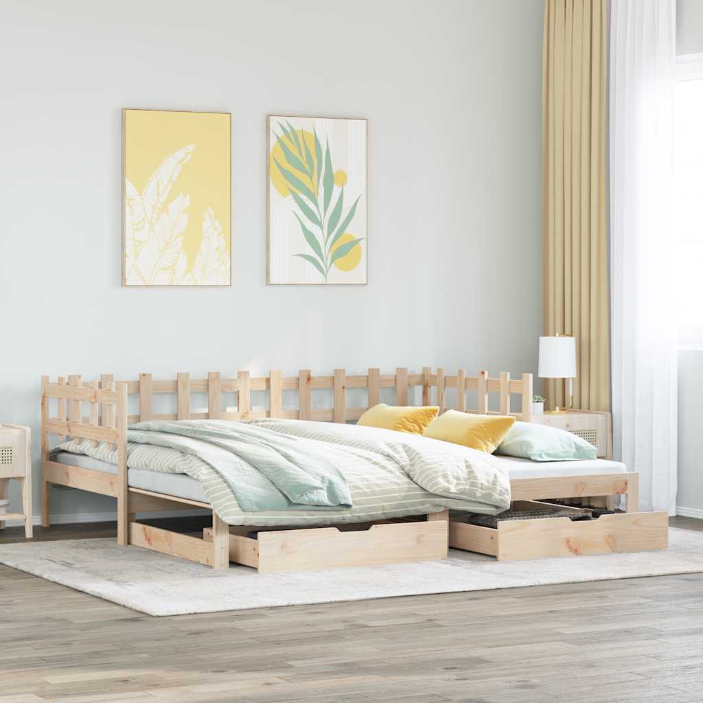 Slaapbank met onderschuifbed en lades zonder matras 90x200 cm is nu te koop bij PeponiXL, paradijselijk wonen!