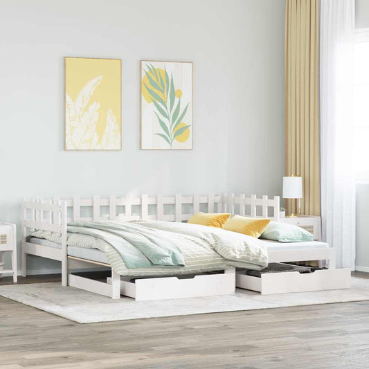Slaapbank met onderschuifbed/lades zonder matras 90x200 cm wit is nu te koop bij PeponiXL, paradijselijk wonen!