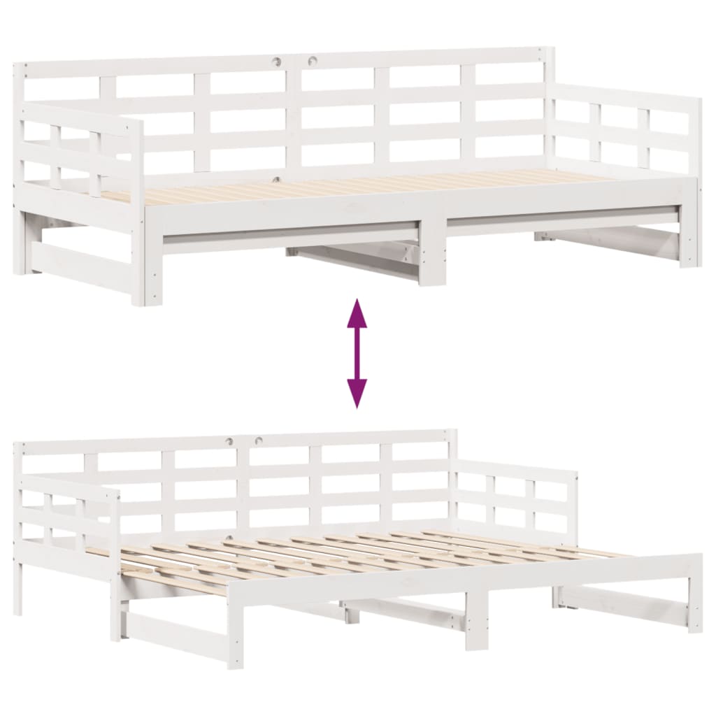 Slaapbank met onderschuifbed en lades 90x200 cm grenenhout wit is nu te koop bij PeponiXL, paradijselijk wonen!