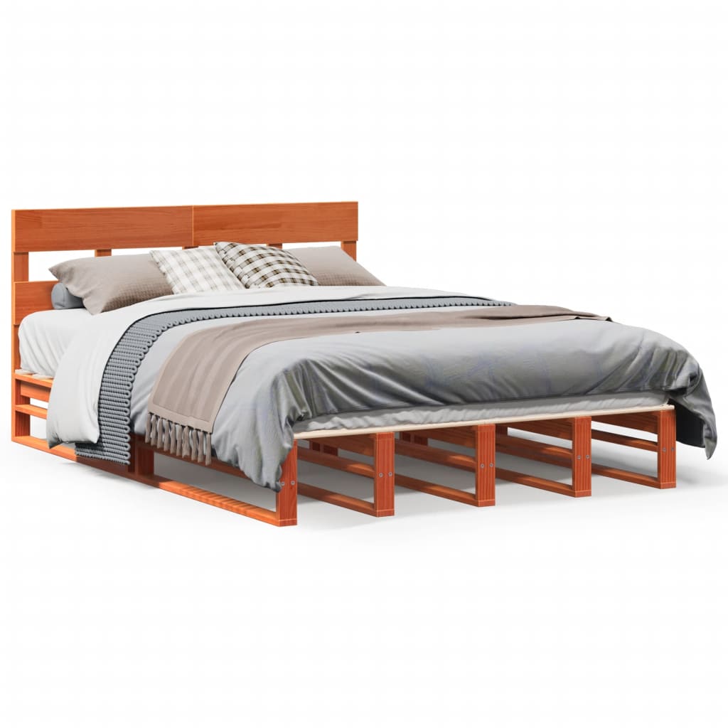 Bedframe zonder matras massief grenenhout wasbruin 140x200 cm is nu te koop bij PeponiXL, paradijselijk wonen!