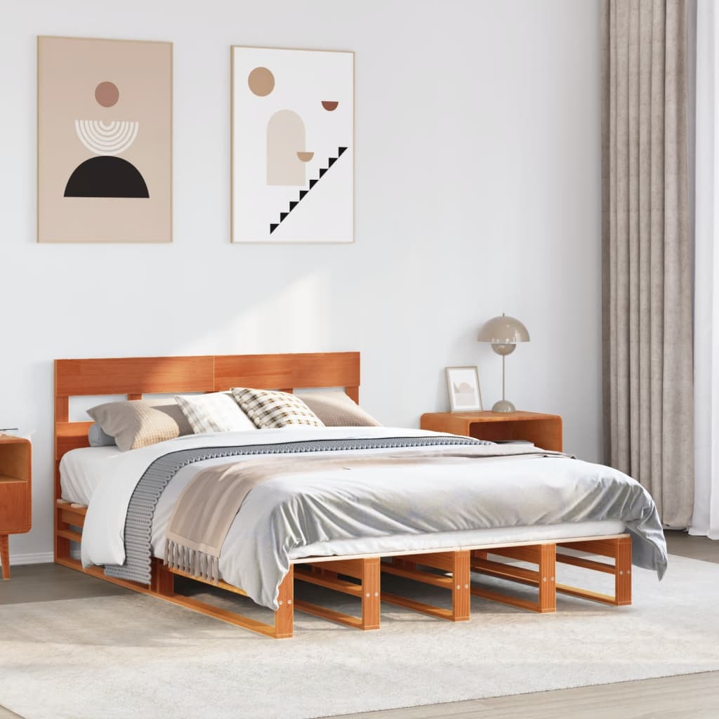 Bedframe zonder matras massief grenenhout wasbruin 140x200 cm is nu te koop bij PeponiXL, paradijselijk wonen!