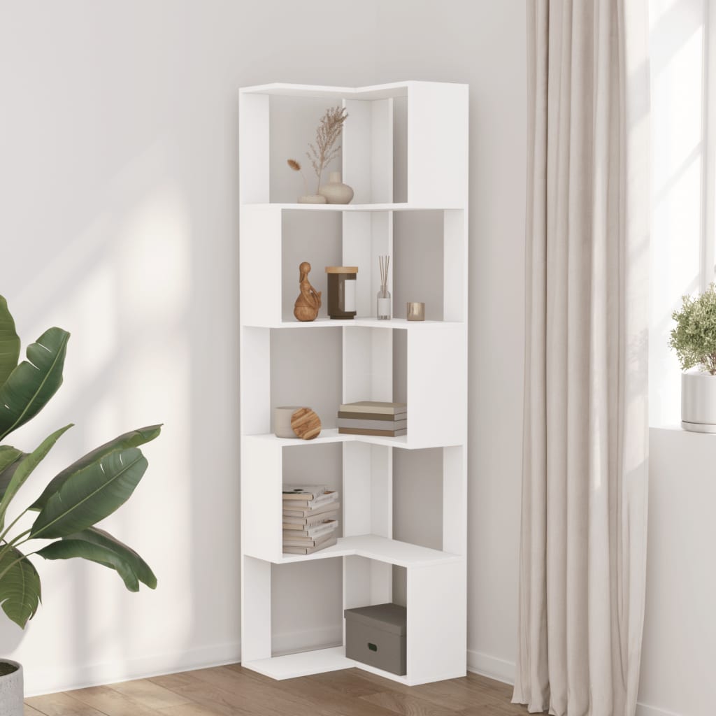 Boekenkast 5-laags hoek 50x50x179 cm bewerkt hout wit is nu te koop bij PeponiXL, paradijselijk wonen!