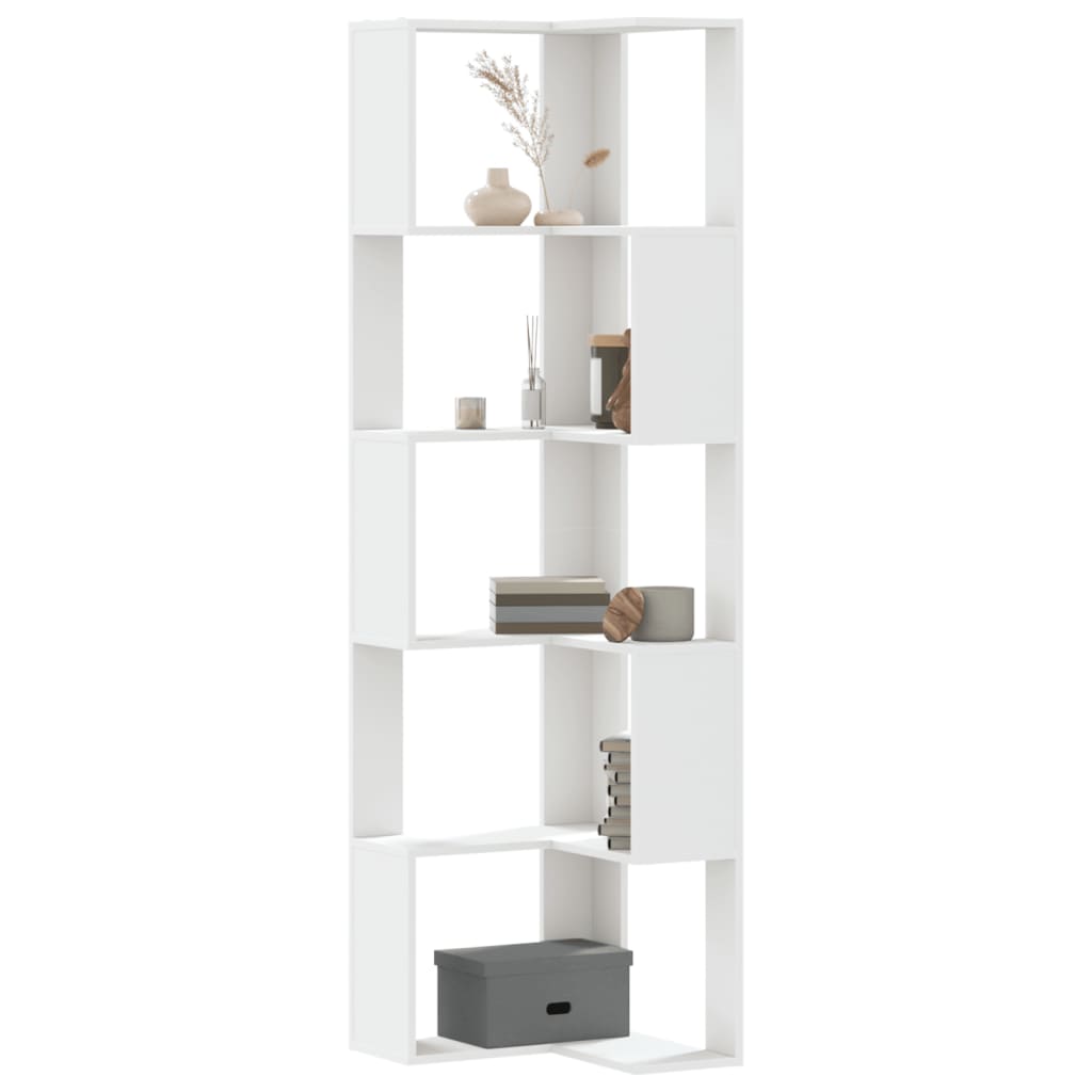Boekenkast 5-laags hoek 50x50x179 cm bewerkt hout wit is nu te koop bij PeponiXL, paradijselijk wonen!