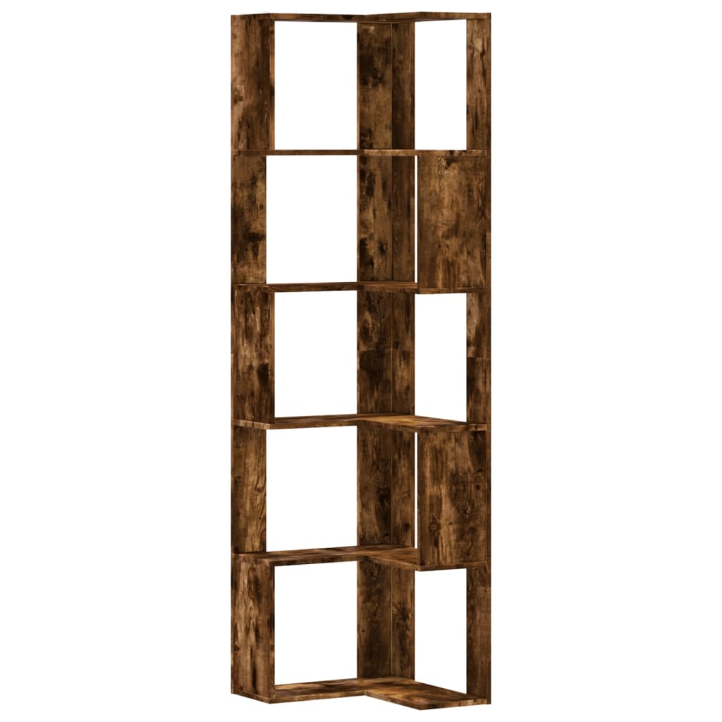 Boekenkast 5-laags hoek 50x50x179 cm bewerkt hout gerookt eiken is nu te koop bij PeponiXL, paradijselijk wonen!