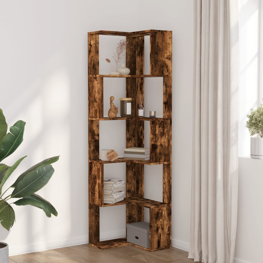 Boekenkast 5-laags hoek 50x50x179 cm bewerkt hout gerookt eiken is nu te koop bij PeponiXL, paradijselijk wonen!