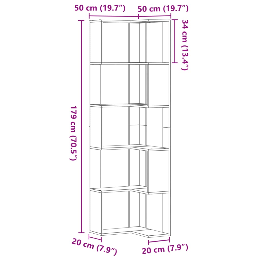 Boekenkast 5-laags hoek 50x50x179 cm bewerkt hout gerookt eiken is nu te koop bij PeponiXL, paradijselijk wonen!